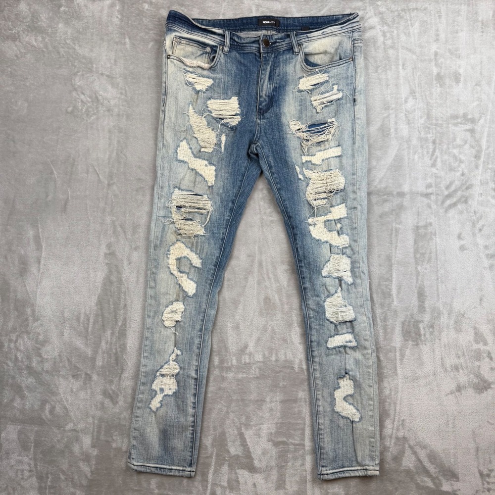 Fashion Nova Men Distressed Skinny Jeans Blue Wash Size 36 Mens